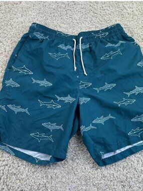 OLD NAVY MEN'S PRINTED SWIM TRUNKS CONTINUOS SHARKS DEISGN - TEAL- SIZE XXL